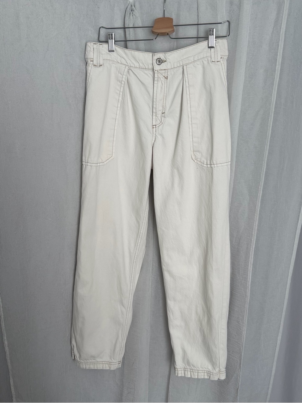 Free People Off-White Straight-Leg Utility Pants